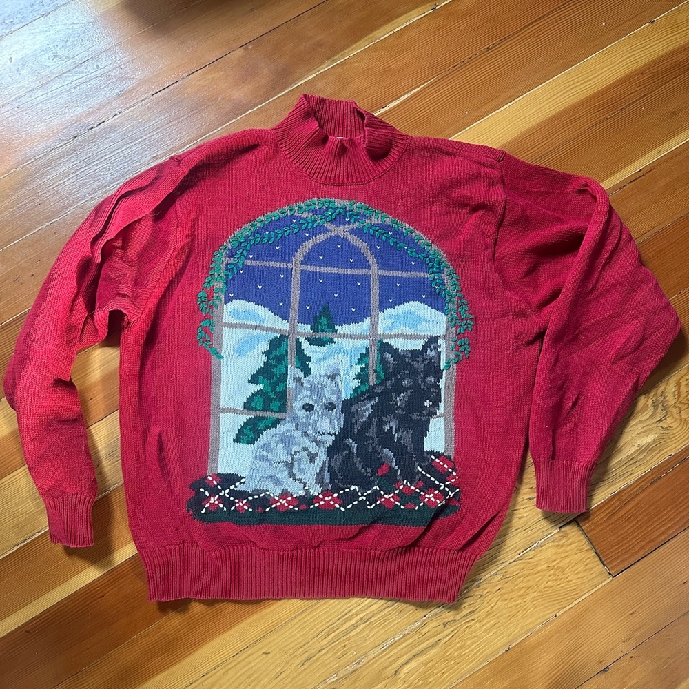 Vintage Tabi Christmas Terrier dog sweater.